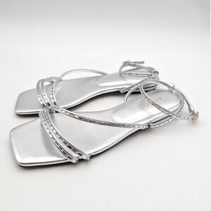 ALDO Marjorie Ankle Strap Embellished Flat Sandal Women's Silver Size US7 EU37.5